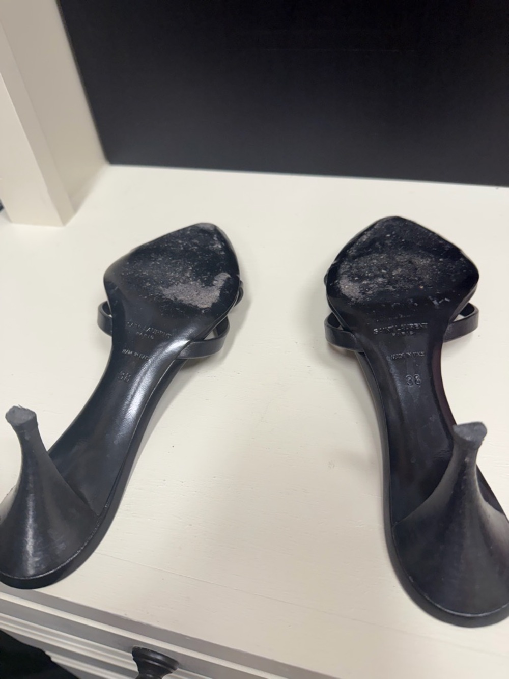 Saint Laurent Black Pointed Slide Heels with Double Strap - Picture 8 of 9